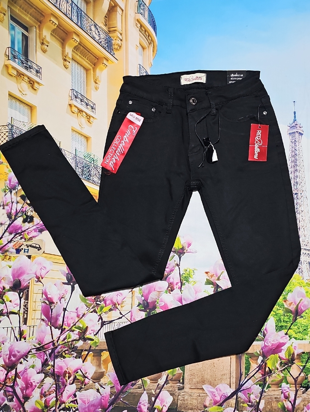 Red Bottoms Black Skinny Mid‎ Rise Jeans Size 3/26 NWT - Picture 2 of 7
